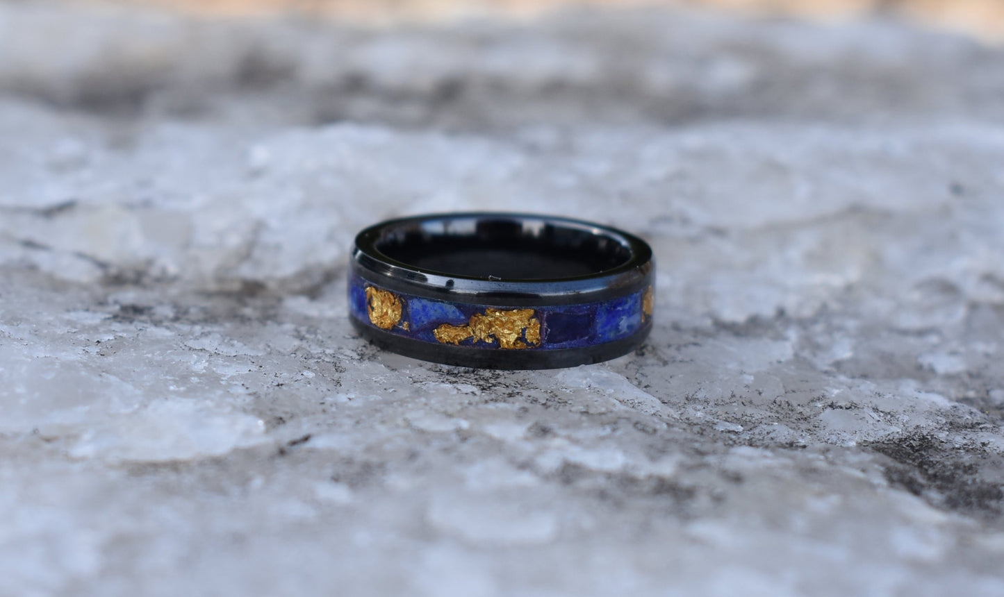 Lapis Lazuli with Gold Leaf in Black Ceramic