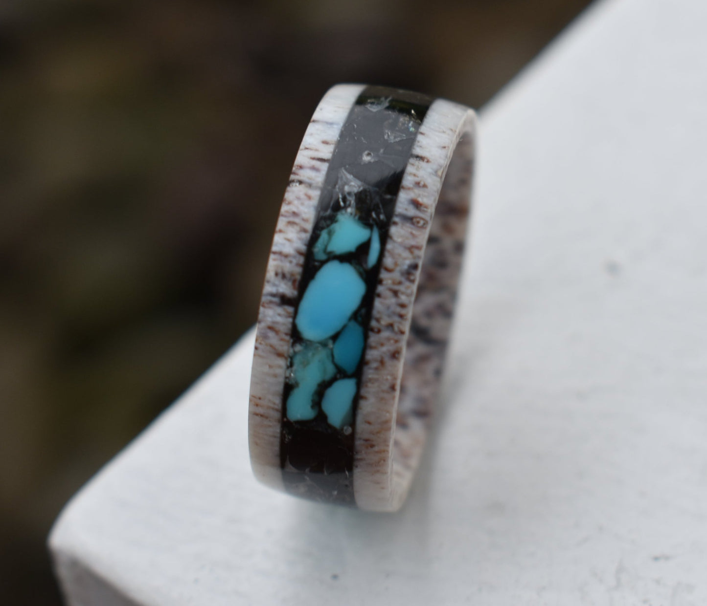 Turquoise and Obsidian in Deer Antler