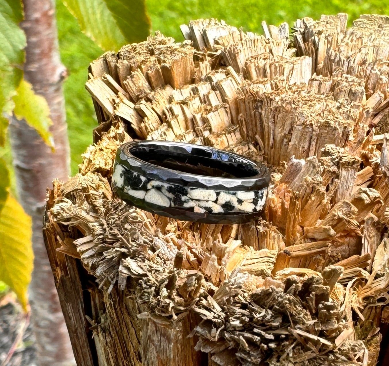 Dalmation Jasper in Hammered Black Ceramic