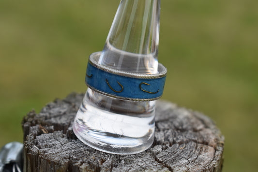 Stainless Steel Damascus with Fish Hook Inlay Ring