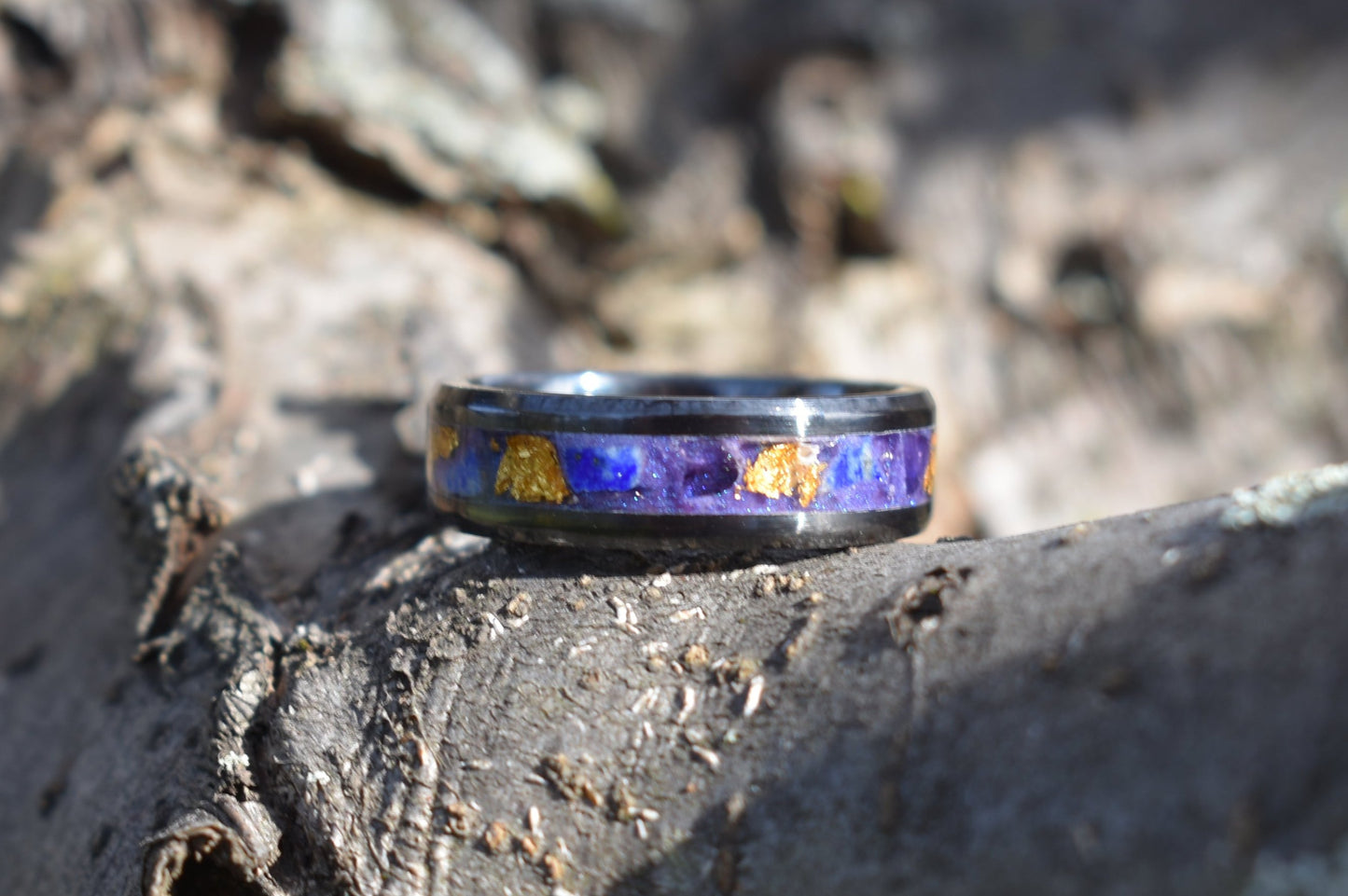 Lapis Lazuli with Gold Leaf in Black Ceramic